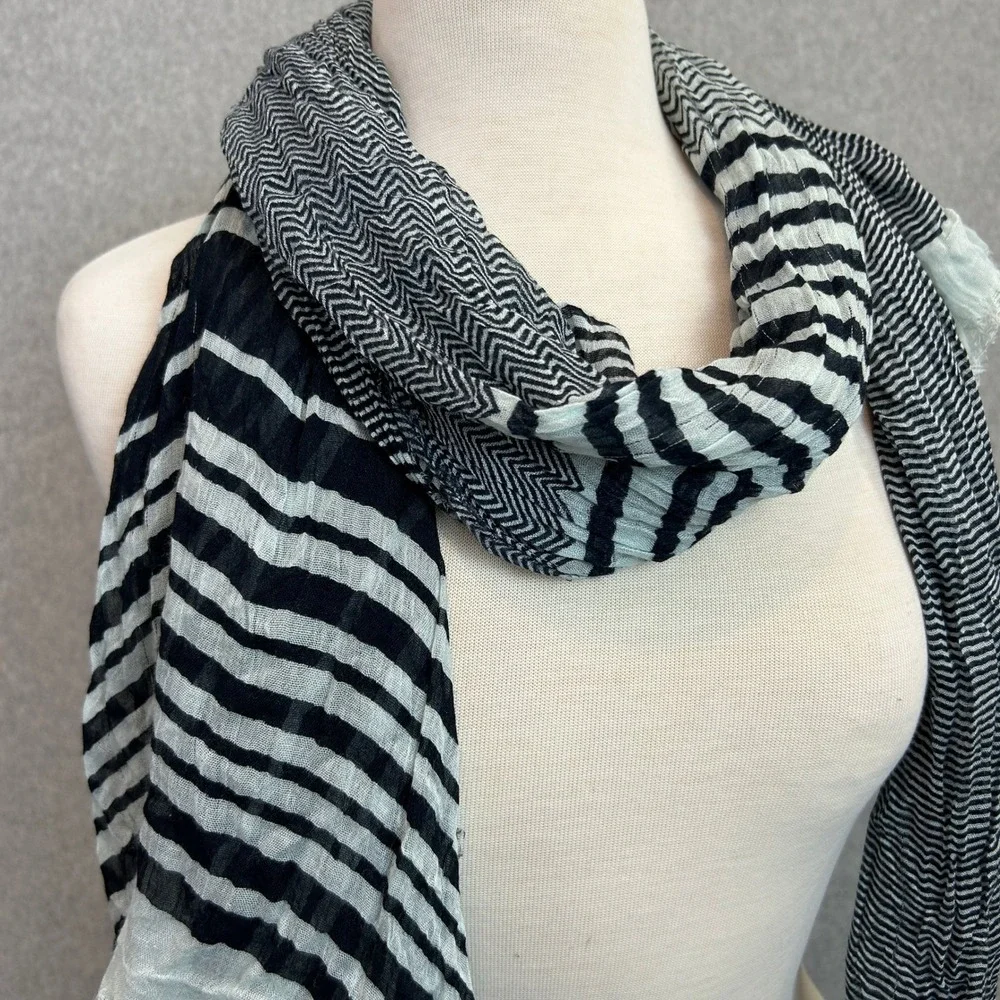 Blue Pacific Scarf Wrap Navy Blue Striped Lightweight Drape Cashmere Silk Blend